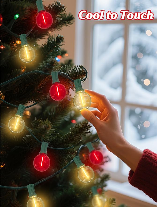 SUNSGNE Red and White Christmas Lights, 50FT G40 Globe Christmas Lights with 27 LED Round Xmas Light Bulbs(2 Spare) | Lumora