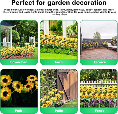 ZPSHYD Solar Sunflower Lights, IP65 Waterproof Outdoor Garden Auto ON/Off Solar Decorative Lights for Backyard, Flower Bed, Pathway, Porch, with 12 Lights (4PCS 3 Heads Sunflower)