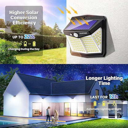 CLAONER Solar Motion Sensor Lights Outdoor, 12 Pack Solar Fence Lights IP65 Waterproof, Bright 128 LED Security Flood Lights with 270°Wide Angle, 3 Lighting Modes Motion Light for Outside Yard