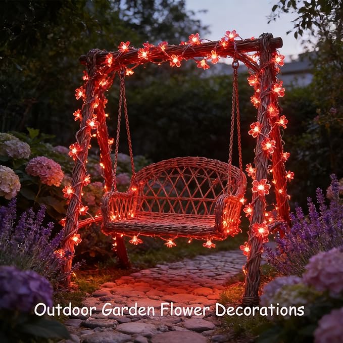 100 LED Red Cherry Blossom Flowrer String Lights, 33 FT Plug in Fairy Floral Lamp with 8 Modes, Flexible Clear Wire | Lumora