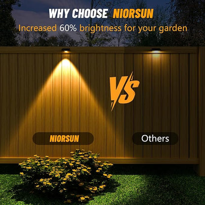 NIORSUN Solar Fence Lights Outdoor Waterproof,Warm & Cool White RGB，8 Pack LED Spot Lens Deck Lights 9 Mode，Solar Powered Wall Lighting Decor for Outside Patio Step Backyard Railing Pool Black