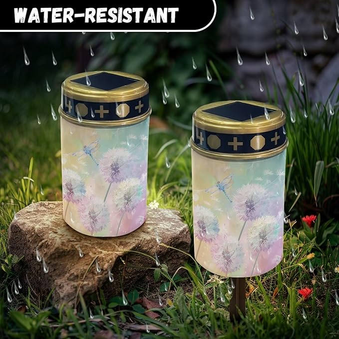 Dandelion Dragonfly Cemetery Solar Lights Solar Garden Stake Outdoor Lights, Solar Powered Lights Stake Decorative Lights for Remembrance Gifts