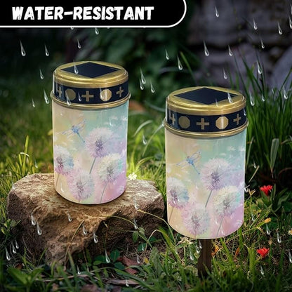 Dandelion Dragonfly Cemetery Solar Lights Solar Garden Stake Outdoor Lights, Solar Powered Lights Stake Decorative Lights for Remembrance Gifts