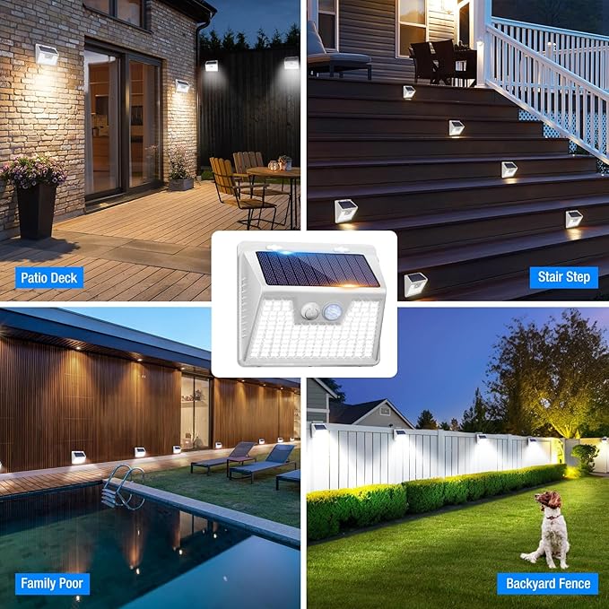 Solar Lights Outdoor Waterproof, 10 Pack 140LED Ultra-Bright Motion Sensor Light, 3 Modes Solar Powered Fence Lights, Solar Security Wall Lights for Garden Yard Outside(Cool White)