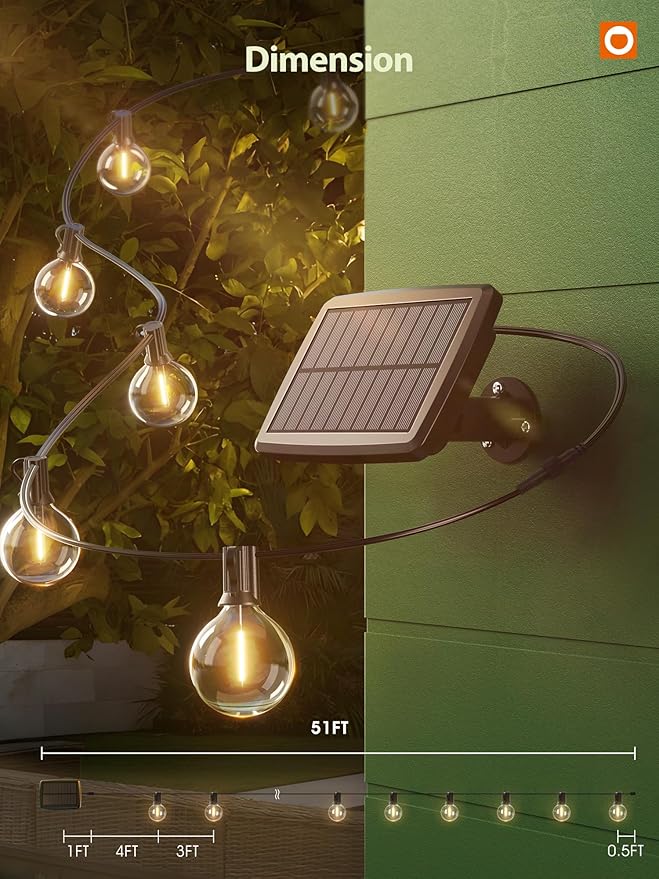 addlon Solar String Lights G50 50FT with 8Packs Solar Lights Fence Lights Outdoor