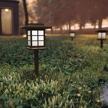 EMMA + OLIVER Compton 8 Pack Brown Lantern Solar LED Outdoor Lights, Solar Powered Weatherproof Landscape Lighting for Pathway, Garden, Driveway & Yard