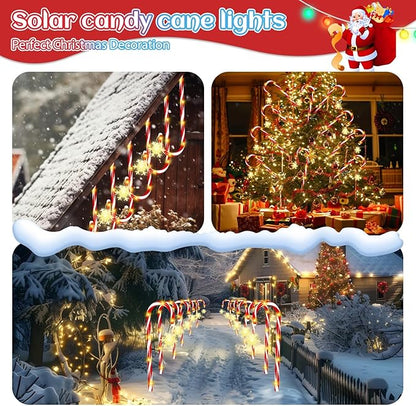Solar Candy Cane Lights, 12 Pcs Christmas Decorations Outdoor, 8 Modes and Timer, Solar & USB Rechargeable, Waterproof Pathway Lights for Outdoor Christmas Yard Patio Walkway Decor