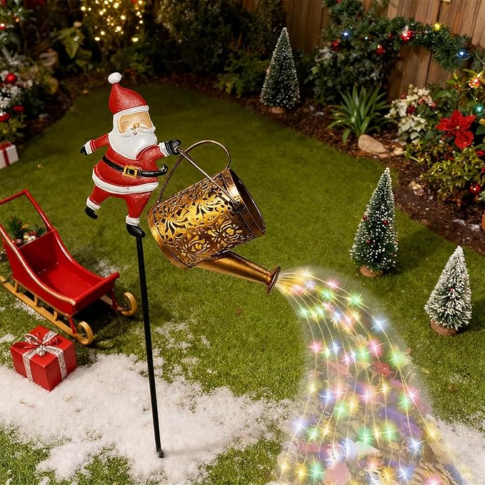 Christmas Claus Solar Kettle Lights Garden Lawn Decorative Lights，Solar Santa Claus Watering can Light, Santa Cla us Kettles Ground Lamp Led Night Lights for Patio, Yard and Pathway,22x17x10.5cm