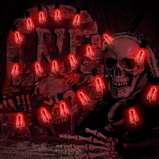 Halloween Decorations Lights, 10Ft Flicker Flame Halloween String Light with 10 Flicker Flame ST40 LED Bulbs, Outdoor Spooky Lights for Patio Balcony Party Decoration, Black