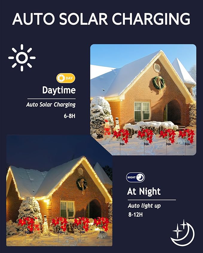 Solar Christmas Flower Lights-IP65 Waterproof XS Pathway Lights,Outdoor Christmas Decorations with 7 Bouquets/1 Stake,Unique Flower Design Complement the Christmas Trees for Garden/Yard/Patio,4 Packs