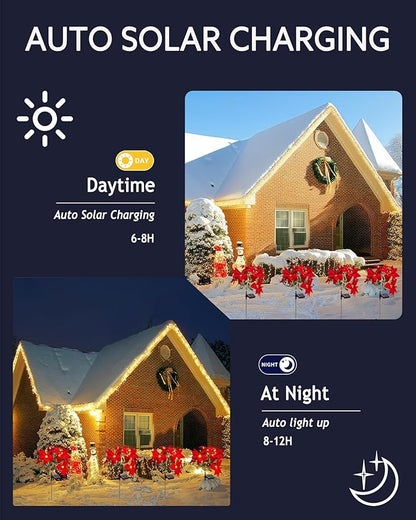 Solar Christmas Flower Lights-IP65 Waterproof XS Pathway Lights,Outdoor Christmas Decorations with 7 Bouquets/1 Stake,Unique Flower Design Complement the Christmas Trees for Garden/Yard/Patio,4 Packs