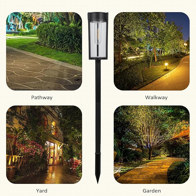 Landscape Path Lights Solar Pathway Lights Waterproof Outdoor Lights with LED Tungsten Filament Bulb for Outside Auto ON/Off Solar Powered Garden Lights for Yard Landscape Driveway Lawn