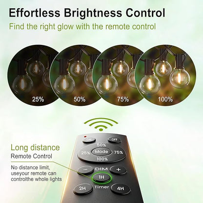 Outdoor-String-Lights-Patio-LED-Light-Outside 30FT Waterproof Dimmable Remote Outdoor Lighting Plastic Globe G40 LED Bulbs Hanging Lights Connectable for Backyard Porch Party 12 inch Far Apart