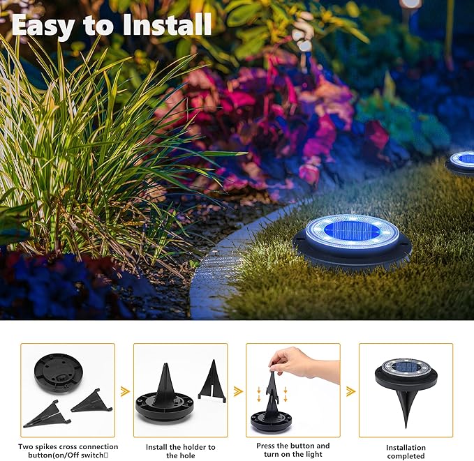 Flacchi Solar Lights Outdoor - Solar Powered Ground Lights Outdoor Solar Disk Light Waterproof Landscape Light for | Lumora