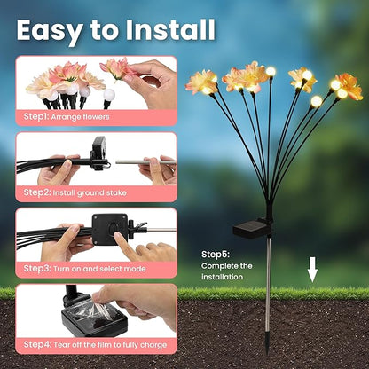 Solar Garden Lights, Warm White LED Swaying Solar Flowers Light for Outside, Waterproof Garden Decor, Outdoor Decorative Lights Yard, Patio, Pathway Decoration Gardening Gifts (2 Pack)