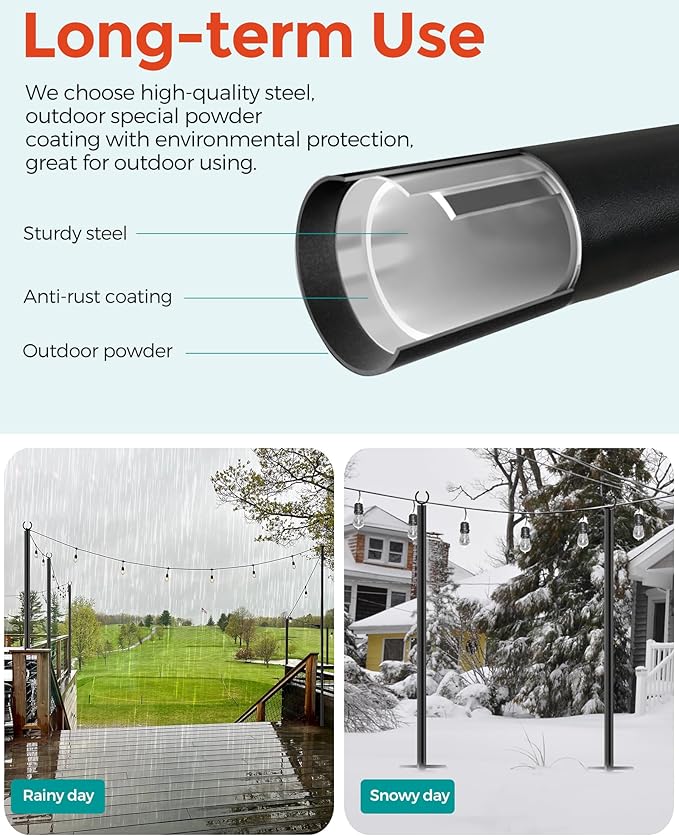 LAND·VOI 4 Pack String Light Poles, 9FT Heavy Duty Metal Light Poles for Outside String Lights, Outdoor light poles | Lumora