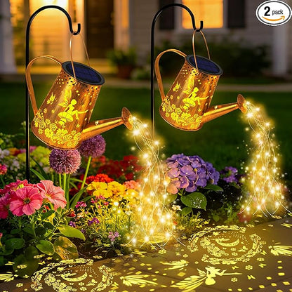 2 Pack Solar Watering Can Lights, Gifts for Women Mom Grandma Birthday, Waterproof Outdoor Garden Decor Large Hanging Solar Lanterns Garden Lights for Patio Yard Flowerbed