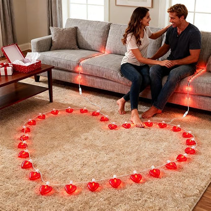 20Ft Valentine's Day String Lights Outdoor with Glitter 3D Red Heart Shaped Lights, 22 Dimmable LED Bulbs(2 Spare) Waterproof for Indoor Outdoor Wedding Anniversary Party Valentine's Day Decorations