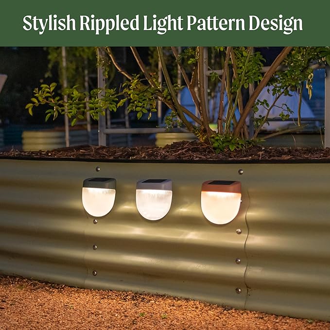 Vego garden Rippled Solar Garden Lights with Auto Sensors Magnetize Securely to Raised Beds, IPX4 Waterproof Outdoor LED Light for Patio & Yard Olive Green, 6 Pack