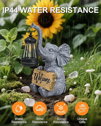 Outdoor Elephant Statues Solar Garden Decor Lights - Elephant Decoration for Garden, Balcony, Patio, Yard, Lawn - Housewarming, Fathers Day, Unique Birthday Gifts for Women Mom Grandma(Black)