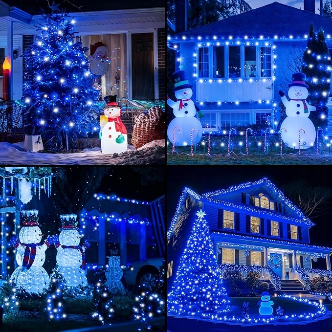 QITONG 2 Pack Blue and White Solar Christmas Lights, Each 66ft 200 LED Solar String Lights Outdoor Waterproof, 8 | Lumora