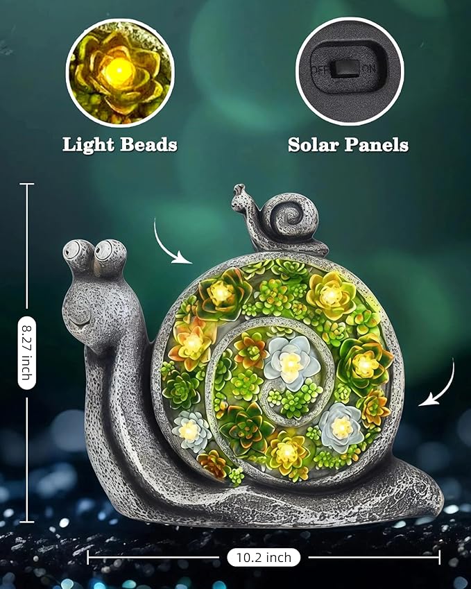 Snail Solar Lights Outdoor, 7 LED Solar Powered Garden Decor for Pathway Lawn Yard - Weatherproof Garden Statue | Lumora