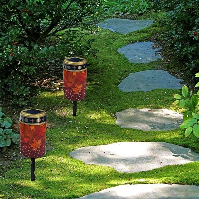 Cute Maple Leaf Solar Up Lights Outdoor Solar Powered Pathway Lights Solar Flag Pole Lights Outdoor Waterproof Led Solar Lights Camping Small Solar Lights for Autumn Festival