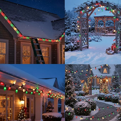 25FT C9 Christmas Lights Outdoor,Red White Green Christmas Lights with 26 Bulbs(1 Spare),C9/ E17 Base,Vintage Colored String Light for Garden, Yard, Party, Xmas Tree Decorations