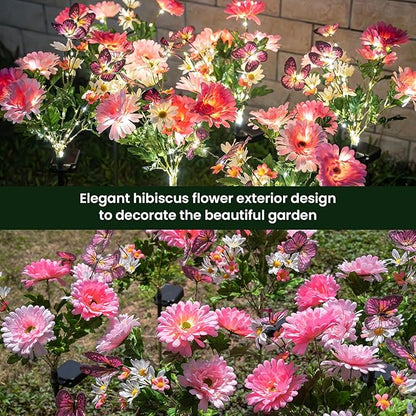 Solar Garden Light 4 Packs, 120 LEDs Outdoor Solar Lighting with Daisy and Butterfly, Waterproof Outdoor Garden Light for Patio, Courtyard, Pathway Decoration (Pink)