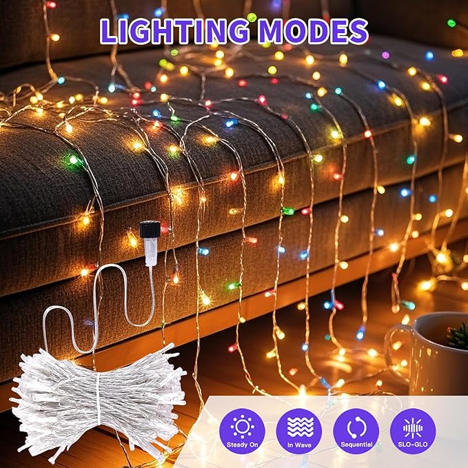 100 LED String Lights 33ft Multicolor, Plug in Fairy Lights with 8 Modes, Indoor Outdoor Christmas Lights for Tree | Lumora