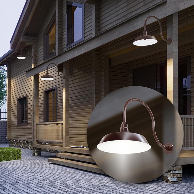 17in. Architectural Bronze Outdoor Gooseneck Barn Light Fixture With 24in. Long Extension Arm - Wall Sconce | Lumora