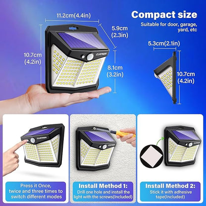CLAONER Solar Motion Sensor Lights Outdoor, 12 Pack Solar Fence Lights IP65 Waterproof, Bright 128 LED Security Flood Lights with 270°Wide Angle, 3 Lighting Modes Motion Light for Outside Yard