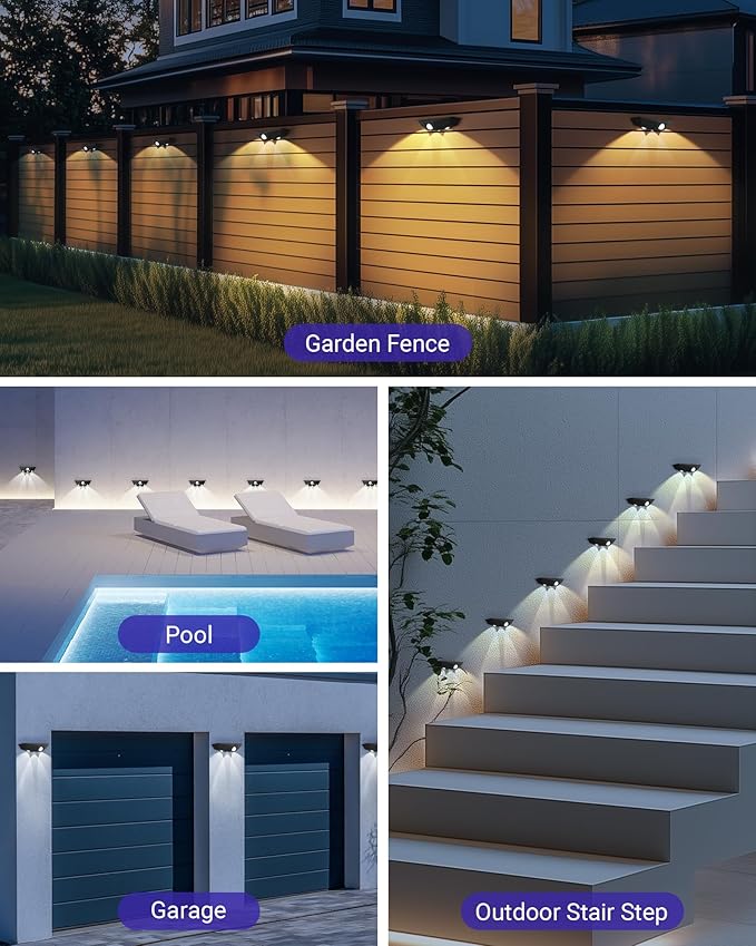 12 Pack Solar Fence Lights, Motion Sensor Outdoor Light with 3 Sided Lighting, 60 Lumens Fence Light Solar Powered | Lumora
