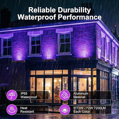 Smart Outdoor Color-Changing Flood Lights, RGBCW 360W Linkable LED Wall Washer with App & RF Control, 2700K-6500K Tunable White Dimmable, IP65 RGB Floodlight for House, Yard, Holiday Party
