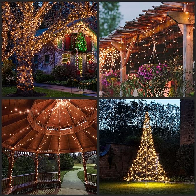 YULETIME 200 Warm White LED Christmas Lights with Brown Wire, Pack of 2 Strands 33 Feet 100 Lights UL Certified Holiday String Light Set