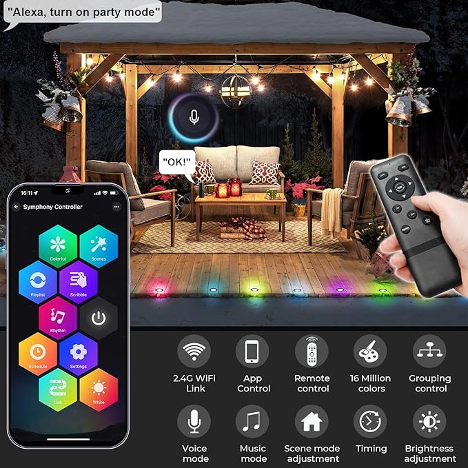 Recessed Smart Deck Lights Kit, 10 Pack Ø 1.77" RGBW+IC Multicolor Dynamic Low Voltage Landscape Lights IP67 | Lumora