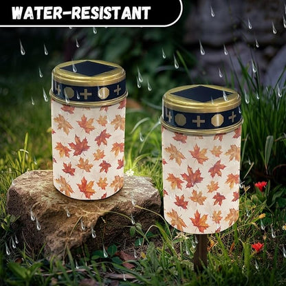 Thanksgiving Maple Leaves Solar Garden Lights Outdoor Waterproof Cemetery Solar LED Lights Flameless Backyard Lights for Kitchen Bedroom Bathroom Outside Decor