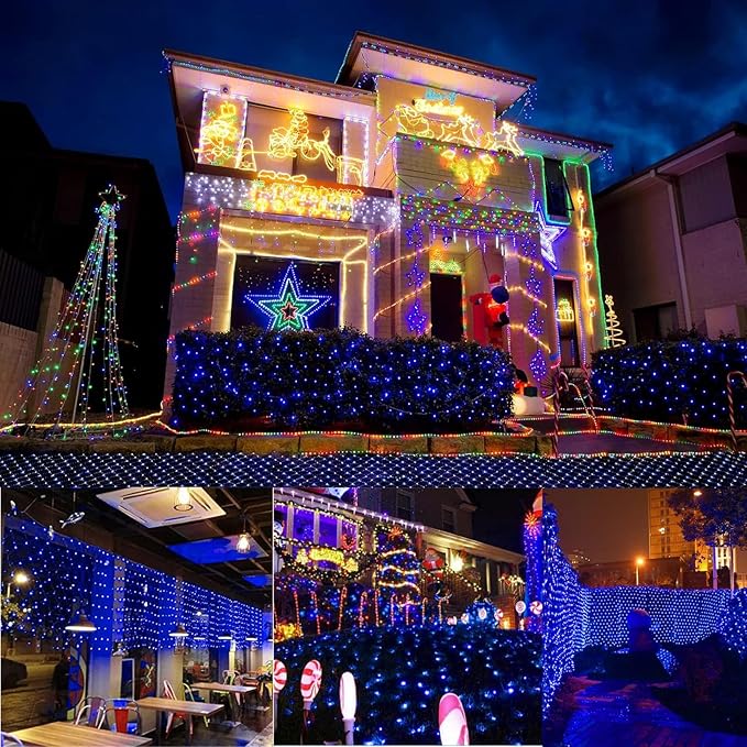 2 PACK Outdoor Garden Light - Waterproof Net Lights, 200 LED Battery Operated Tree String Light with 8 Modes, Mesh Curtain Lights for Garden Patio Yard Christmas Party Tree and Holiday Decor( Blue)
