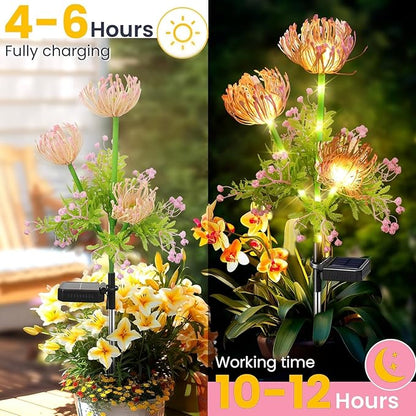 Solar Flowers Outdoor Waterproof, 4 Pack Solar Garden Lights with 12 Flowers, Enlarged Solar Panel, Perfect Gifts for Women Mom Grandma, Garden Decor for Landscape Pathway Flowerpot
