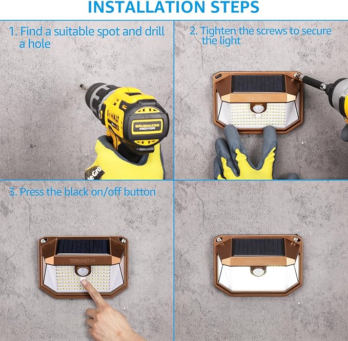 TORCHSTAR Outdoor LED Solar Powered Motion Sensor Light, IP65 Waterproof Cordless Outdoor Wall Lighting for | Lumora