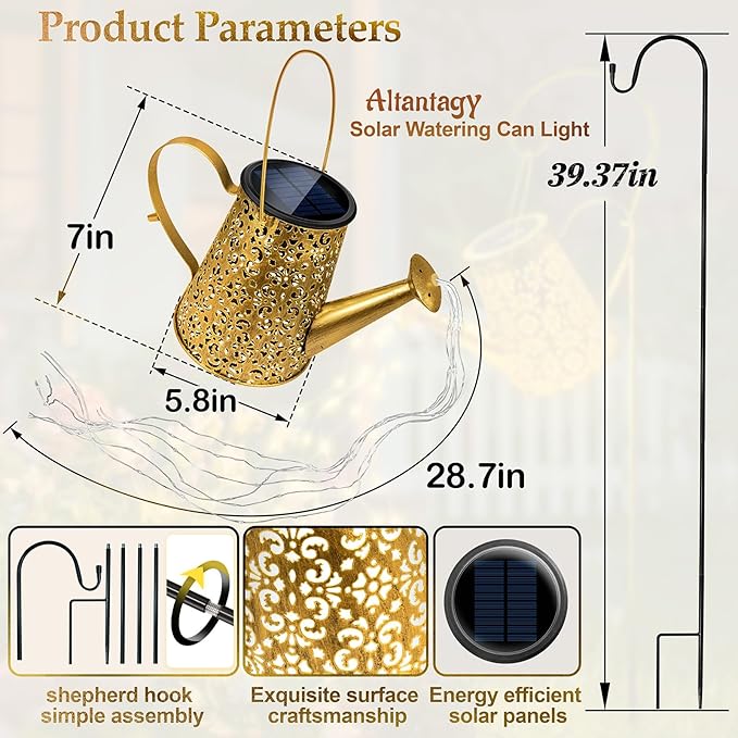 Solar Watering Can Lights:Outdoor Waterproof Metal Led String Lantern - Classic Fariy Hanging Decorations for Garden Pathway Patio - Gifts for Mom Grandma Women Birthday Over 30