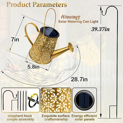 Solar Watering Can Lights:Outdoor Waterproof Metal Led String Lantern - Classic Fariy Hanging Decorations for Garden Pathway Patio - Gifts for Mom Grandma Women Birthday Over 30