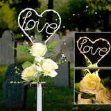 16 Inch Solar Heart Garden Stake Lights with 3 Artificial Flowers Metal Garden Art for Patio Lawn Garden Decor | Lumora