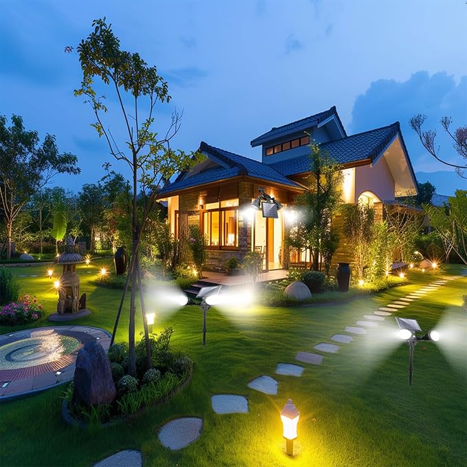 Solar Spot Lights Outdoor Waterproof, Double Head Adjustable Bright LED Solar Motion Sensor Lights for Outside | Lumora