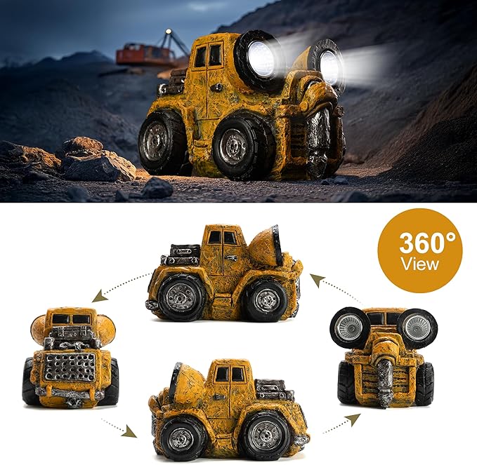 Garden Statue Outdoor Construction Truck Decor with Solar Light Decoration for Yard Patio Lawn Vintage Engineering Decor Gifts for Men