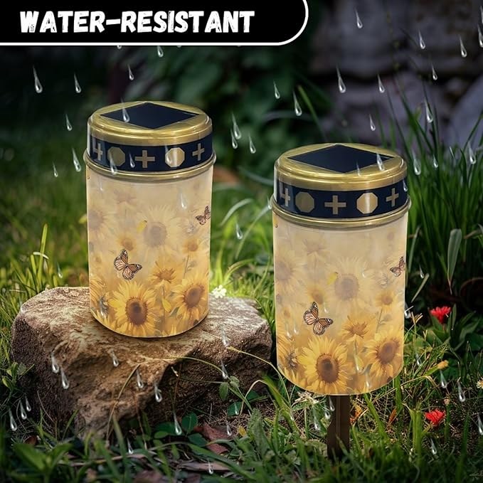 Sunflower Butterfly Solar Lights Outdoor Waterproof Garden Light Stake Flameless Yard Solar Lights Fashion Grave Memorial Lamp for Desk Deck Pathway Tombstone Garden Lighting