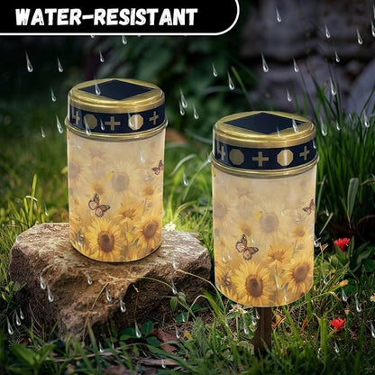 Sunflower Butterfly Solar Lights Outdoor Waterproof Garden Light Stake Flameless Yard Solar Lights Fashion Grave Memorial Lamp for Desk Deck Pathway Tombstone Garden Lighting