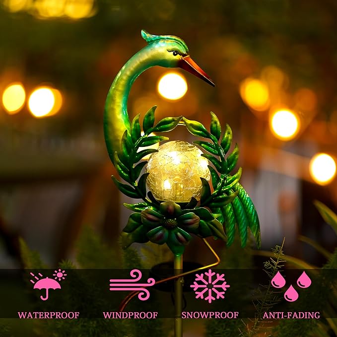 Solar Globe Lights for Garden Decoration,40.9 Inch Pelican Front Porch Decor with Cracked Glass Puck Light for Outside Yard Decoration