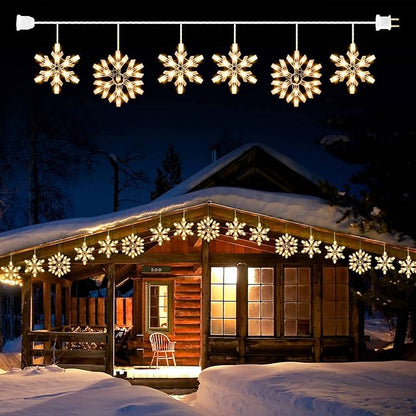 Minetom Snowflake Christmas String Lights with 6 Drops - 9ft 100 Mini Bulb Icicle Lights with Hooks, Plug-in Connectable Hanging Lights for Christmas Home Indoor Outdoor Wedding Holiday Décor
