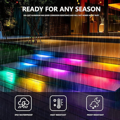 8 Pack 7 inch RGB LED Hardscape Lighting Step Lights Retaining Wall Lights with Color Changing & Warm White Mode Low Voltage Landscape Paver Lights Waterproof Deck Lights for Outside Stairs Yard
